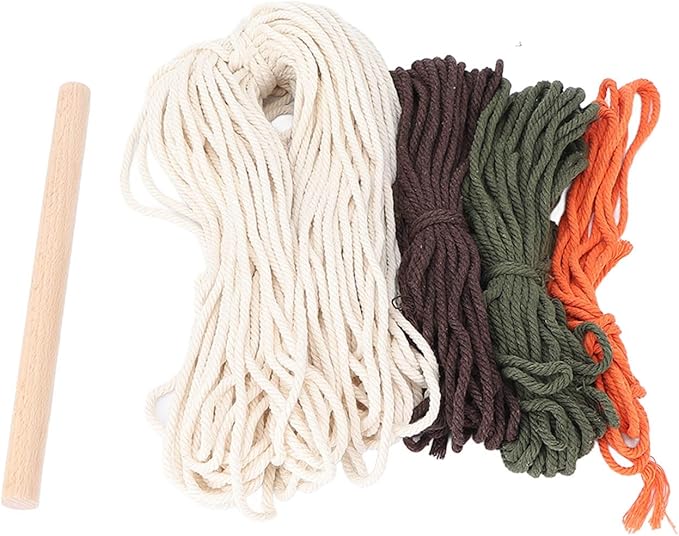 Macrame Kit Pattern, DIY Weaving Material Set for Adults, Peaceful Relaxing Craft Kit with Cotton Threads, Wooden Stick and User Manual, Bohemian Style Home Decor for Women