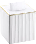 KINGFOM Tissue Box Cover, PU Leather Square Tissue Box Holder for Kleenexs with Magnetic Bottom Cover for Facial Tissues/Napkins, Office & Living Room Decor Box White