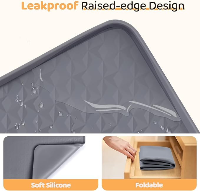 Bartuke Dog Food Mat, Extra Large 51" x 25.6" Silicone Pet Feeding Mat with Raised Edge Pet Placemat for Small, Medium, and Large Pets Non-Slip, Easy to Clean (Dark Grey)