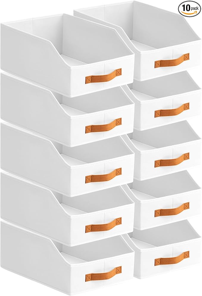Homsorout Fabric Storage Bins for Organizing - 10 Pack Large Trapezoid Collapsible Storage Bins with Front Handle, Closet Organizers and Storage for Bedroom, Home Shelves, Small Spaces, White