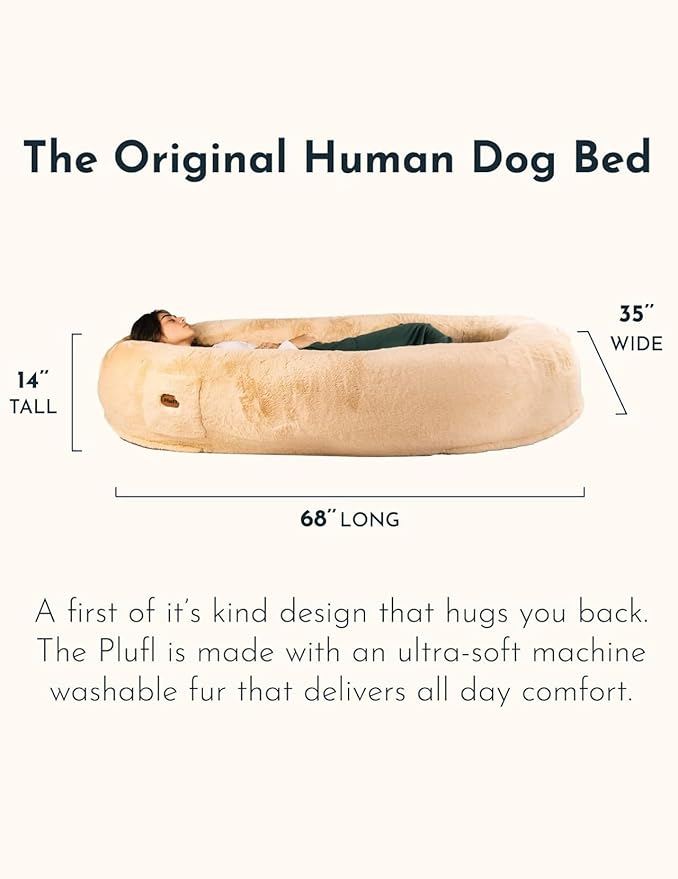 Plufl, The Original Human Dog Bed for Adults, Kids, and Pets. As Seen on Shark Tank. Comfy Plush Large Bean Bag with Memory Foam, Machine Washable, and Durable. Perfect nap and Floor Bed - Black