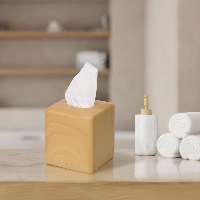 MOCHTERO Modern Wood Grain Finish Square Tissue Box Cover,Cube Tissue Holders,for Bathrooms,Bedroom, Dinner Table,Living Room,Office