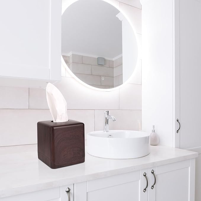 MOCHTERO Modern Tissue Box Cover,Square Tissue Holders,for Bathrooms, Bedroom, Dinner Table, Office (Peach Wood Color)