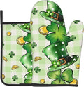 St Patricks Day Shamrock Hat Oven Mitts and Pot Holders Set of 2 Clover Gold Coin Heat Resistant Potholders Oven Hot Pads Buffalo Plaid Oven Gloves Accessories for Kitchen Chef Cooking BBQ