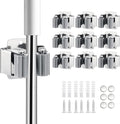 JAMEND CLXP 9PCS Broom and Mop Holder, Heavy Duty Garden Tool Organizer Rack Rake and Shovel Handle, Stainless Steel Mop Hanger. Screws for Wall Mounted. Silver.