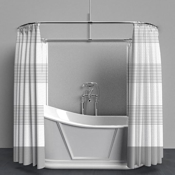 ggaimwf White Grey Striped Waffle Shower Curtain Farmhouse Plaid Patchwork Stall Bath Curtain Rustic Boho Neutral Bathtub Curtain for Kids Bathroom Decor Waterproof with Hooks 71x79 Inch