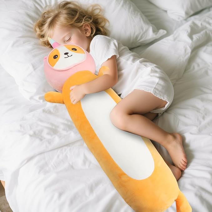 HAIJUNYA 22 Inch Kawaii Unicorn Dog Long Plush Body Pillow Toy, Soft Corgi Shiba Inu Plushies with Stuffy Unicorn Outfit Big Stuffed Animals Gift for Kids Boys Girls, Birthday, Halloween, Christmas