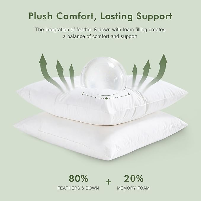 TOPGREEN Feathers Down Pillow Inserts 14x22, Set of 2, 100% Organic Cotton Shell, Soft Decorative Lumbar Pillow Insert for Living Room Sofa, Couch, or Bed (White)