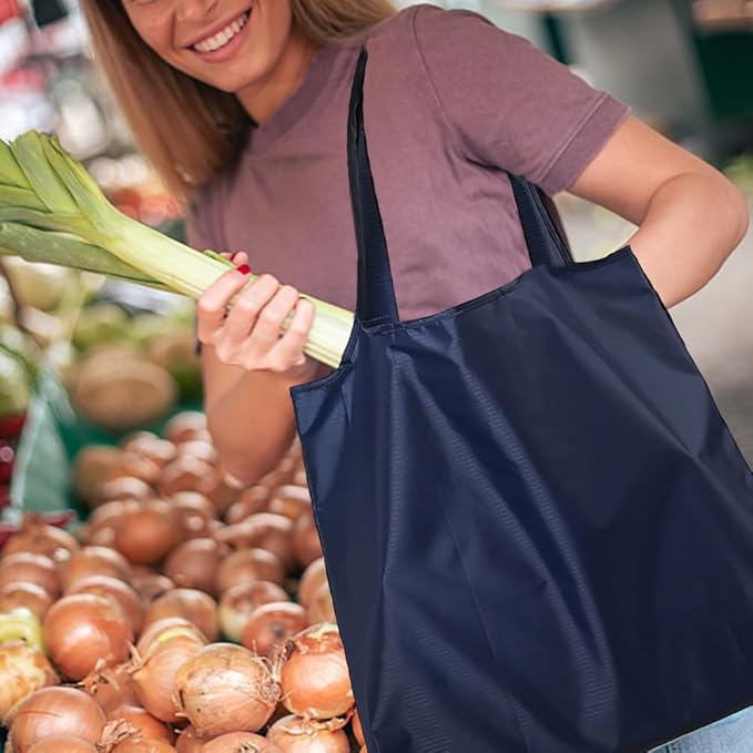 Ksheria Large 50lbs Heavy Duty Reusable Foldable Grocery and Shopping Tote Bags - Washable Polyester Bags in Pocket