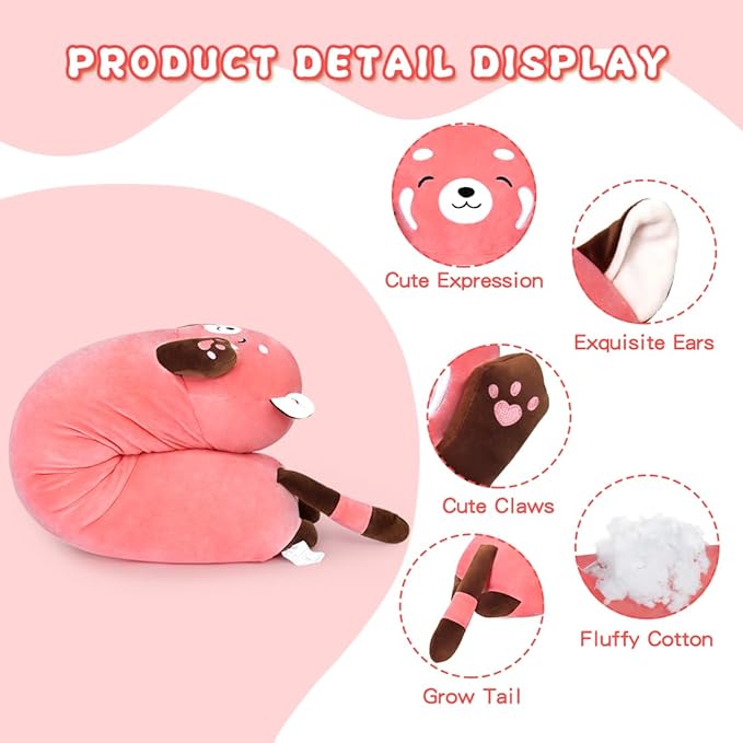 MIAOHAHA Plush Raccoon Pillow - Cute Stuffed Animal, Hugging Pillow for Kids & Girls, Pink, 90cm/35.4in