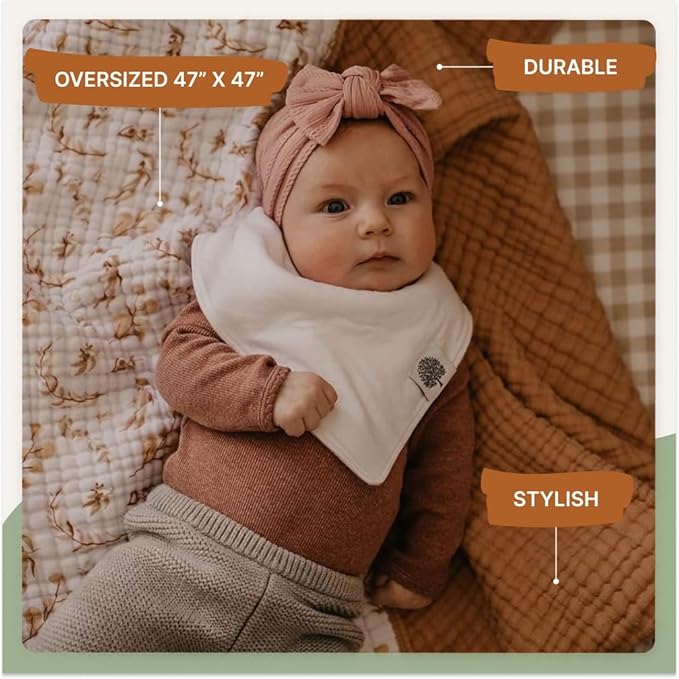 Parker Baby Muslin Blanket | 100% Soft Cotton Toddler Quilt & Baby Muslin Swaddle | Gender Neutral Design 47" x 47" Blanket