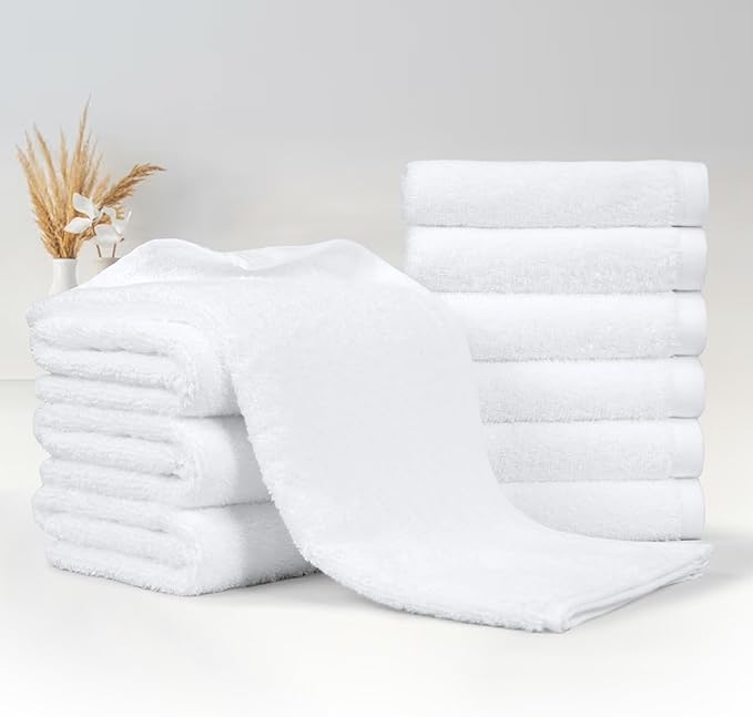Amazon Basics Soft and Thick Cotton Hand Towels, 16 x 26 in, White, 24-Pack