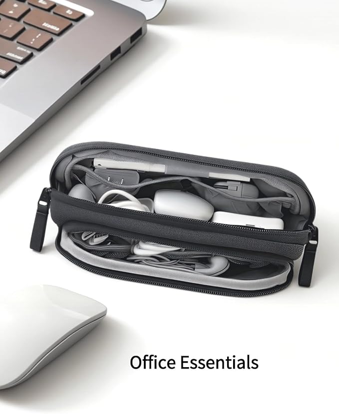 Zealearn Electronics Organizer Travel Case - Portable Tech Bag, Portable Charger Organizer, All-in-One Storage Bag for Charging Cable, USB Cords, Black, Double Layer
