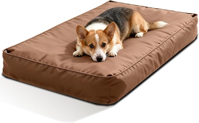 Dalema Dog Bed Cover,Waterproof Tough Plastic DIY Pet Bed Cover,Non Stick Hair Easy to Clean Rectangular Fillable Dog Bed Covers with Zipper(Brown,53" L x 36" W x 4" Th,Cover Only)