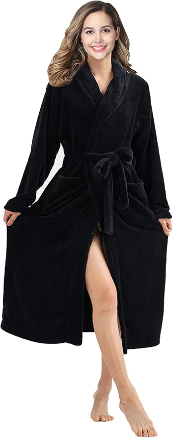 RONGTAI Womens Bathrobe Ladies Fleece Plush Warm Long Robes Fleece Nightgown Sleepwear