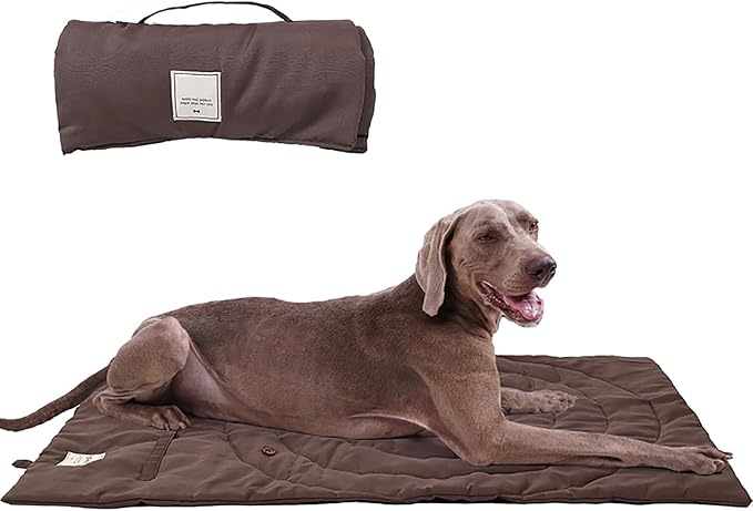 Travel Dog Bed | Camping Dog Bed | 37.4"x25.6" Waterproof Outdoor Dog Mat | Portable Place Mat for Dogs with Handle | Machine Washable | Easy Clean for Outdoor Adventures (Brown)