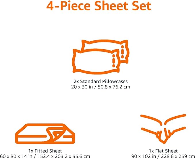 Amazon Basics 4 Piece Bed Sheet Set, 100% Cotton Jersey, Includes Super Soft, Flat and Fitted Sheets, Pillowcase, Queen, Black, Solid