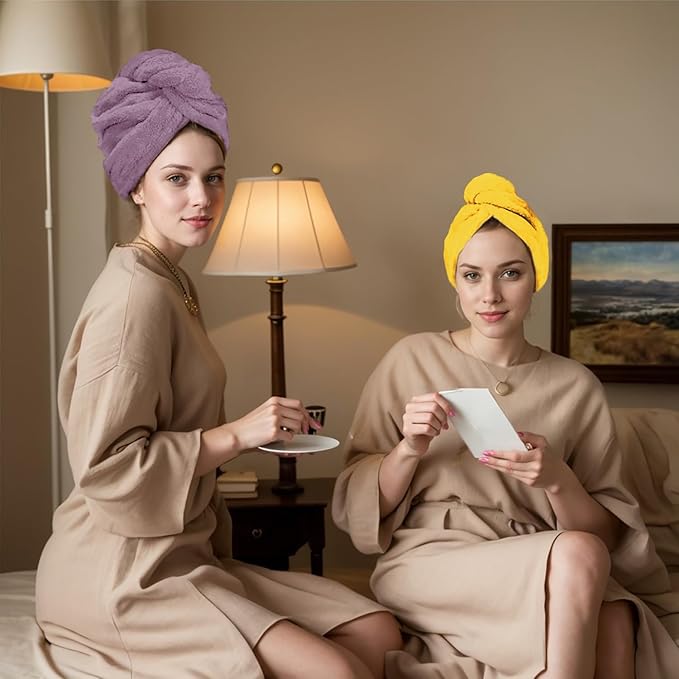 YHPDYL Hair Drying Towel 3 Pack - Ultra Soft Microfiber Turban Twist Hair Wrap for Women - Super Absorbent, Quick Dry Hair Towel Cap for Wet Hair (3 Colors, Yellow Green & Purple)