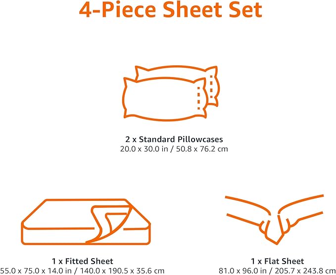 Amazon Basics 4 Piece Bed Sheet Set, 100% Cotton Jersey, Includes Super Soft, Flat and Fitted Sheets, Pillowcase, Full, White, Solid