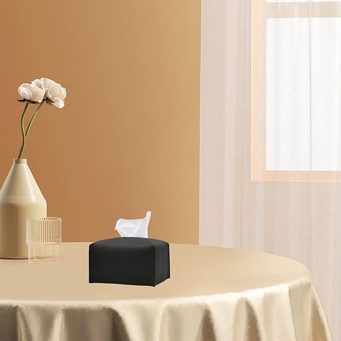 Hapforever 1PC Extra Large Rectangle Tissue Box Cover, PU Leather Rectangular Tissue Box Holder with Bottom Belt Plus Size Tissue Box Organizer for Bathroom/Car/Hotel/Office (9.5’’x5’’x5’’, Black)
