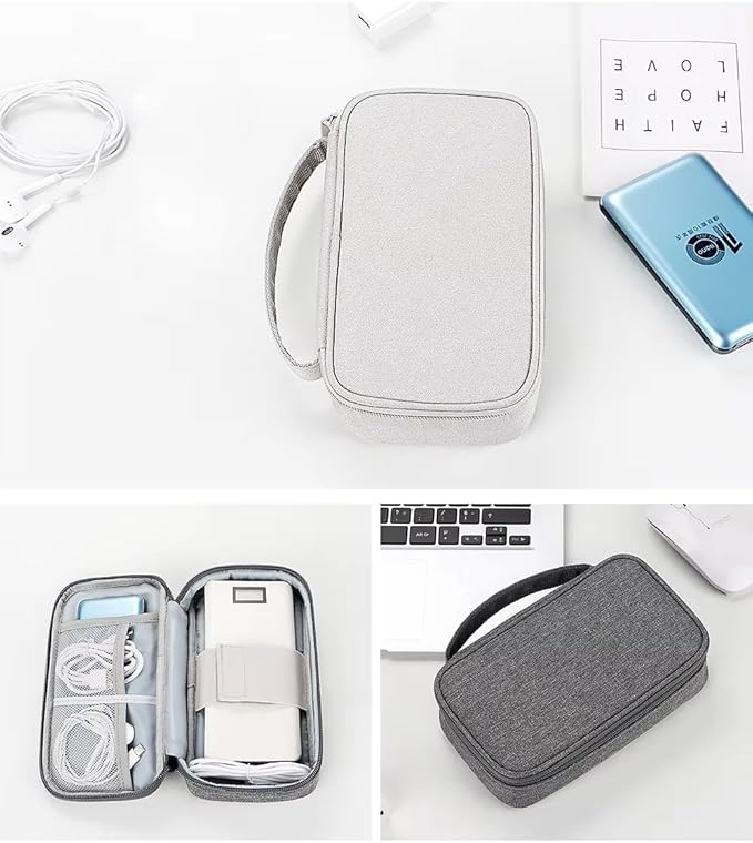 Portable Tech Accessories Organizer – Travel Cable, Charger, and Gadget Storage Carrying Case Navy Blue, Black and Grey (Light Gray)