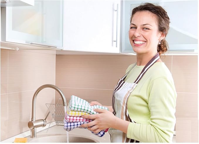 Kitinjoy Cotton 24 Pack Terry Kitchen Towels, 16 x 25 Inches Super Soft and Absorbent Dish Towels, Quick Drying Hand Towels for Kitchen Drying, Multi-Colored