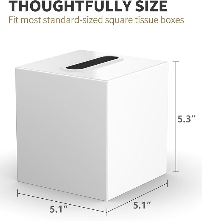 Livelab Metal Tissue Box Cover, Square Tissue Box Holder Modern Decor Facial Napkin Holder Tissue Box Dispenser for Bathroom Vanity Countertop, Living Room, Bedroom, Office | White