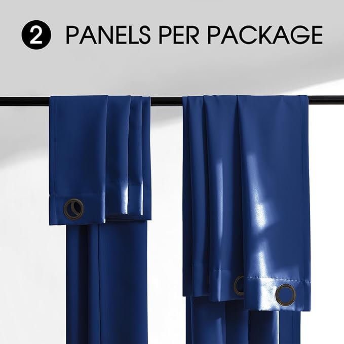 Rutterllow 2 Panels Full Light Blocking Curtains & Drapes for Bedroom - Antique Copper Bronze Grommet Window Treatment Blackout Curtain for Living Room (Navy Blue, 70 inch Width x 63 inch Length)