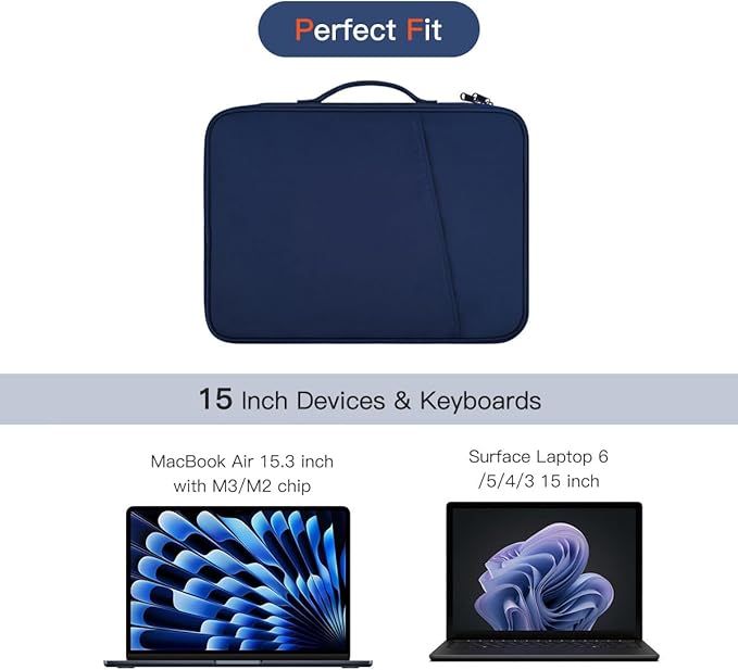Laptop Carrying Sleeve Compatible with Apple MacBook Air 15 inch M4 M3 M2 chip A3241 A3114 A2941 2025-2023,15" Microsoft Surface Laptop 6/5/4/3 Protective Case, Computer Waterproof Traveling Bag- Blue