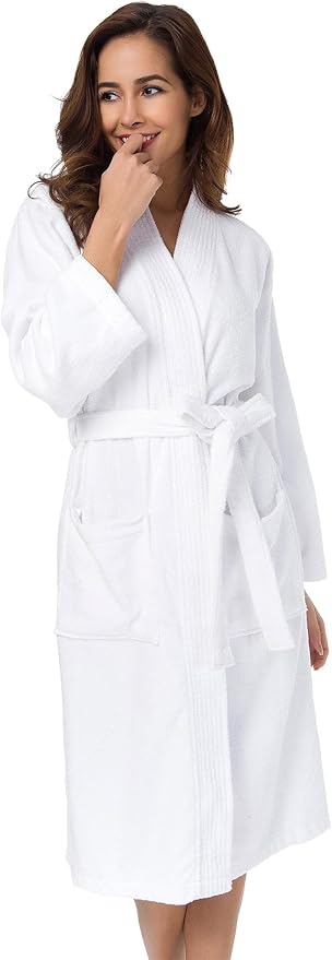 SIORO Women Terry Cloth Bath Robes with Pockets, Soft Long Cotton plush Kimono Wrap Bathrobe, Spa, Fuzzy Female nightgrown