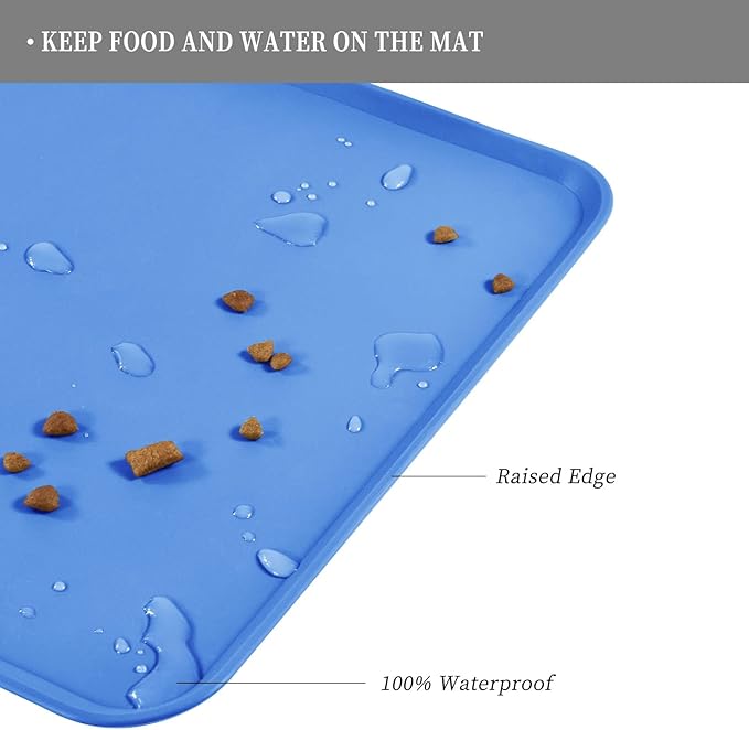 Reopet Waterproof Pet Feeding Mat with High Raised Edges, Heavier and Thicker Placemats for Cat Dog Water Bowl with BPA Free, Dogs Cats Food Mats for Messy Drinkers to Prevent Spill and Protect Floors