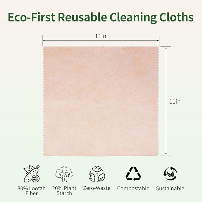 LNTPIP 10-Pack Reusable Cleaning Cloths, 11"x11" Loofah Fiber, Upgraded Swedish Dishcloth, Super Absorbent Odor-Free, Thickened Durable for All-Surface Kitchen, Bathroom Cleaning