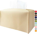 Tissue Box Cover Leather Rectangular – with Bottom Belt [JESMINI, Beige] Modern Large PU Leather Rectangle Tissue Box Cover Decorative for Bathroom Vanity Countertop/Night Stands/Office Desk