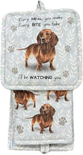 Dachshund 3-Piece Kitchen Set - Oven Mitt, Pot Holder & Kitchen Towel Set, Heat Resistant up to 420 F, Soft Quilted Cotton for Cooking, Baking, BBQ, Pet Lover Gifts (Dachshund Red)