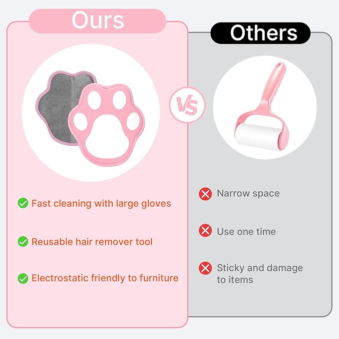 Mity rain 1PCS Pet Hair Removal Glove, Reusable Magical Brush Pet Hair for Cats & Dogs, Electrostatic Pet Hair Remover for Laundry, Carpet, Furniture, Car, Bedding, Easy Cleaning & Grooming Tool Pink