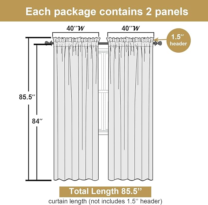 Lecloud Bessie Light Filtering Curtains 84 Inches Long 2 Panels for Bedroom, Faux Linen Textured Curtain Drapes, Breathable Farmhouse Curtains for Living Room French Window, Each 40 W x 84 L, Linen