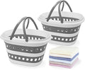 2 Pack Compact Collapsible Laundry Basket, Small Size Pop-Up Hamper Perfect for Bedroom Side,Bathroom,Travel, Not for Large Families, Foldable with Handle, Measures 16 x 12.5 x 9.5 In, (Gray)