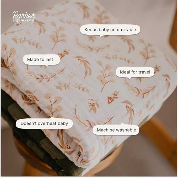 Parker Baby Muslin Blanket | 100% Soft Cotton Toddler Quilt & Baby Muslin Swaddle | Gender Neutral Design 47" x 47" Blanket