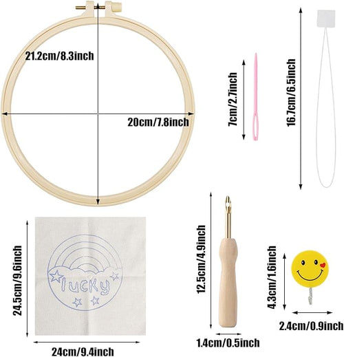 Allazone 3 Set Punch Needle Embroidery Starter Kits for Beginners, Include Punch Needle Fabric with Yarns, Embroidery Hoops, Threader Tools and Instructions, Rainbow and Moon Pattern