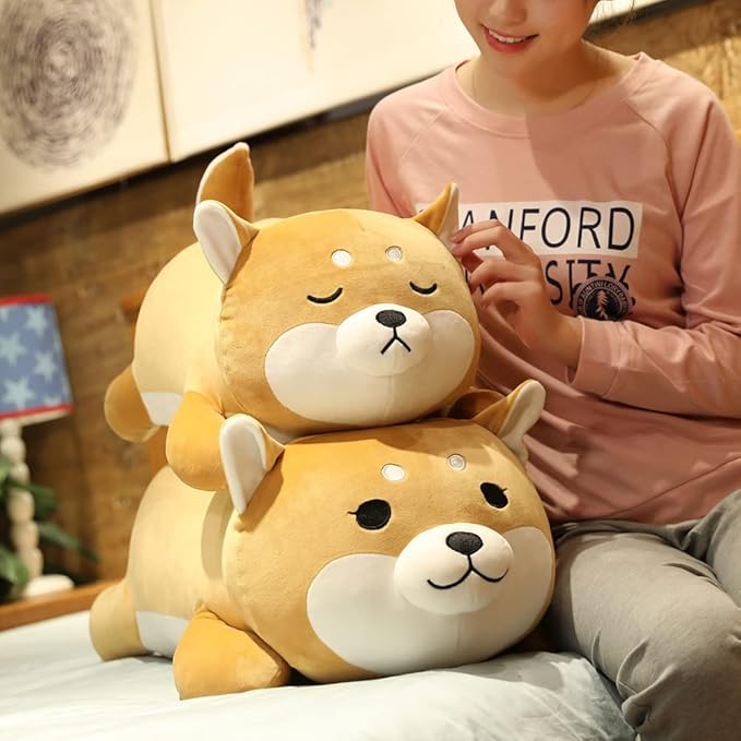 ERDAO Shiba Inu Plush Pillow,Soft Corgi Stuffed Animals Toy Cute Sleeping Puppy Doll Gifts for Kids (Round Eyes, 13.7 inch)