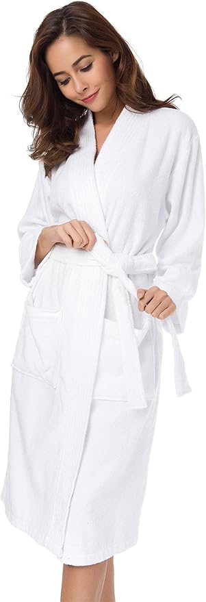 SIORO Women Terry Cloth Bath Robes with Pockets, Soft Long Cotton plush Kimono Wrap Bathrobe, Spa, Fuzzy Female nightgrown