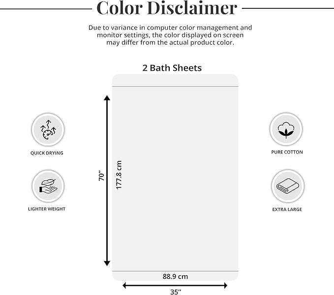 Tens Towels Pack of 2 Extra Large Bath Sheets 35 x 70 Inches, 100% Cotton, Larger & Lighter Weight, Quicker to Dry, Super Soft & Absorbent, Oversized Bath Towels, Black