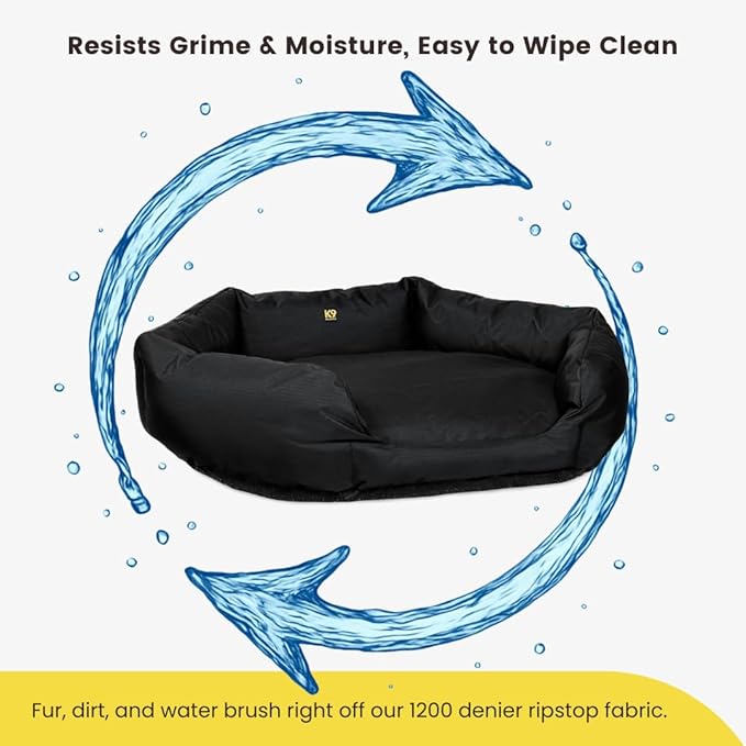 K9 Ballistics Tough Ripstop Oval Bolster Dog Bed, Calming Round Den Shape, Scratch Resistant, Machine Washable - Medium, Black Ripstop