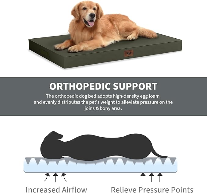 Tail Stories Outdoor Dog Bed Waterproof, Outside Orthopedic Dog Bed for Medium Dogs & Puppies, Egg Crate Foam Pet Mat with Removable Washable Oxford Cover, 30x20 Inch, Brown