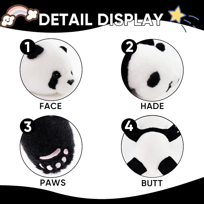 Furvana Plush Panda Stuffed Animal, Black and White Weighted Plush Pillow, 12" Soft Cuddly Toy, for Kids and Girls Birthday Christmas