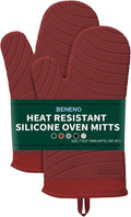 Beneno Heat Resistant Silicone Oven Mitts BPA-Free, Non-Slip Textured Grip & Quilted Cotton Lining, Waterproof Kitchen Mitt 2-Pack Set, 7"x13", Red