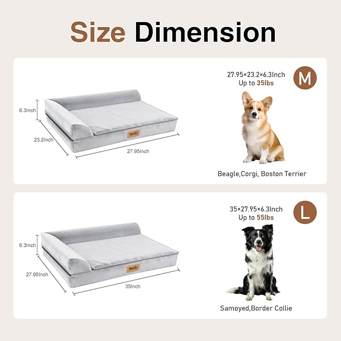 Dog Bed Medium Size Dog, Orthopedic Dog Bed for Medium Dogs, Waterproof Memory Foam Pet Bed, Dog Couch Sofa with Washable Removable Cover, Grey - 27.95x23.2x6.3in
