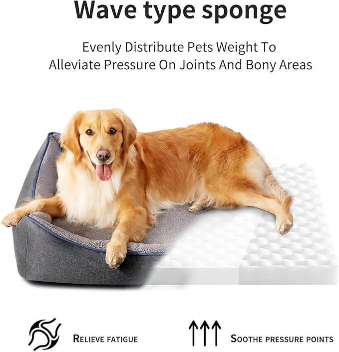 Tidore Orthopedic Dog Beds for Medium Dogs, Durable Egg Crate Foam Sofa Dog Bed wit Washable Removable Cover,Waterproof Lining,Pet Bed for Large Dogs (Dark Grey-Velvet, 26.4" L x 21.7" W x 6.2" Th)