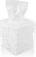 Acrylic Tissue Box Holder, Square Dispenser for Facial Tissues, Napkins, and Dryer Sheets. Perfect for Bathrooms, Desks, Countertops, Vanities, Bedrooms, and Nightstands (Square, Clear)