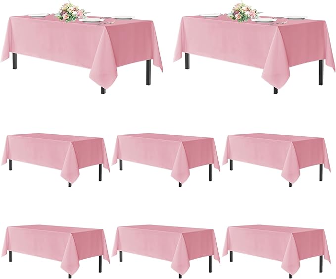 sancua Pink Tablecloths for 8 Foot Rectangle Tables, 8 Pack - Washable Polyester Fabric Table Cloth for Wedding Christmas Party, Birthday, Banquet Reception, 60x120 Inch